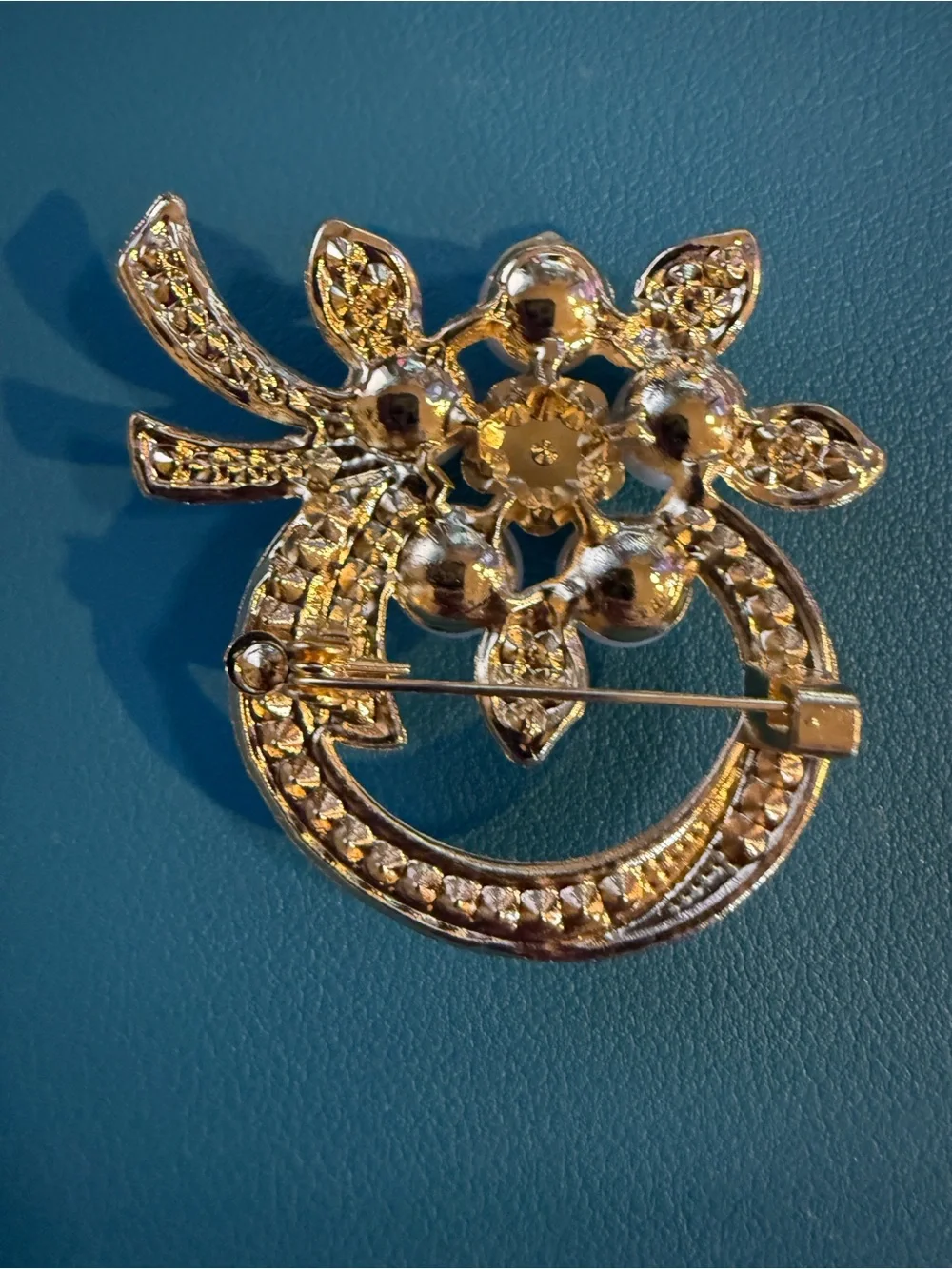 Gold-Tone Pearl & Crystal Floral Brooch - Elegant Jewelry